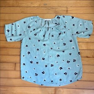 Light Blue Floral Keyhole Neck Blouse
